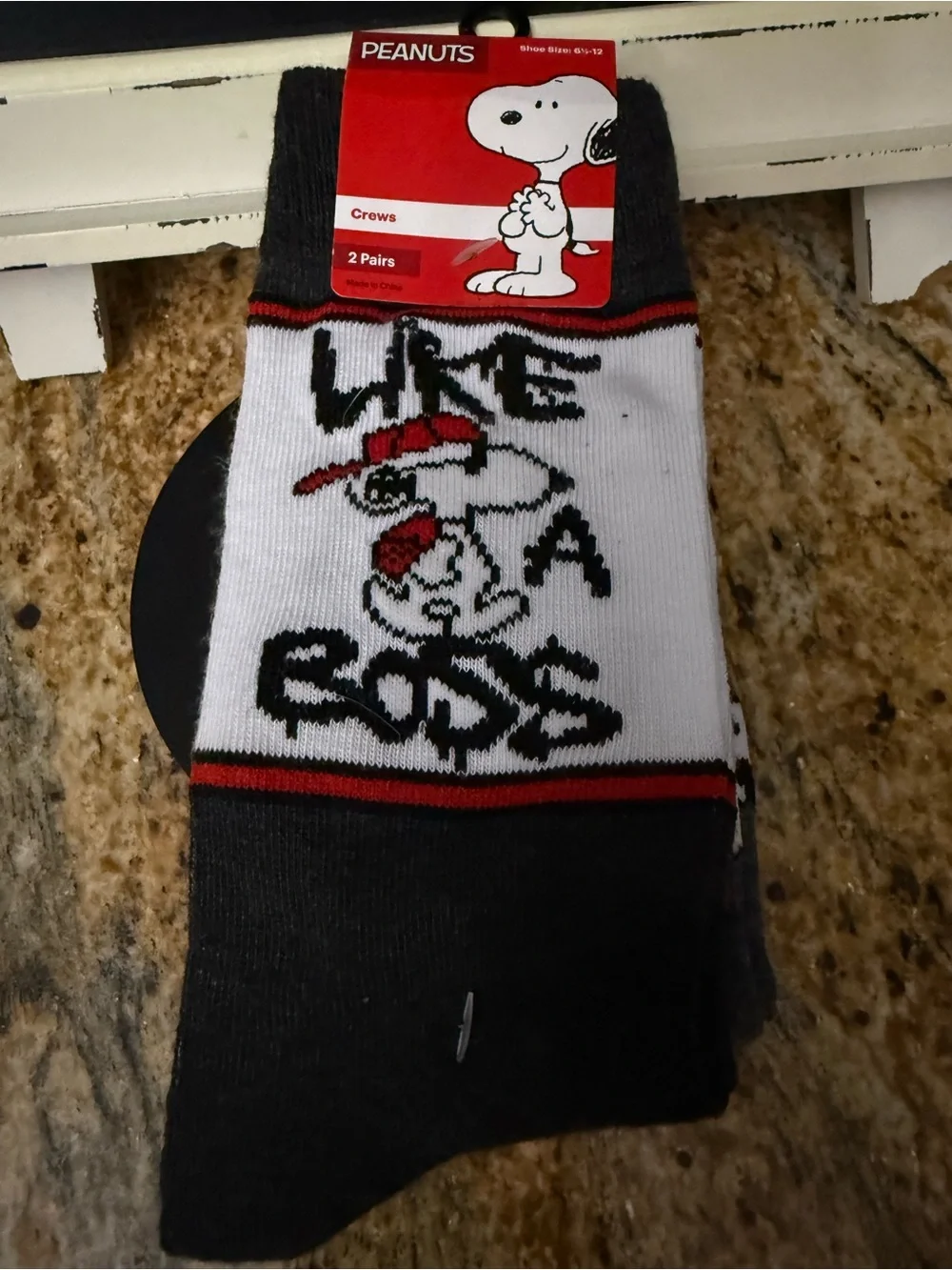 New Peanuts Snoopy Crew Socks - Black, White & Red - 2 Pack
